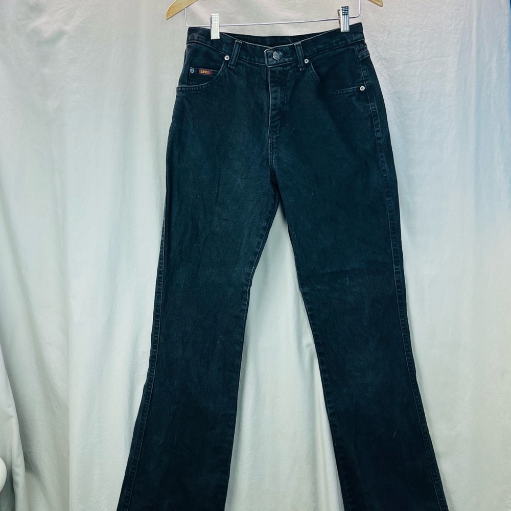 Lee Jeans Size 6 M Black Solid Cotton Fray Hem 5 Pocket Logo Hi Rise Women